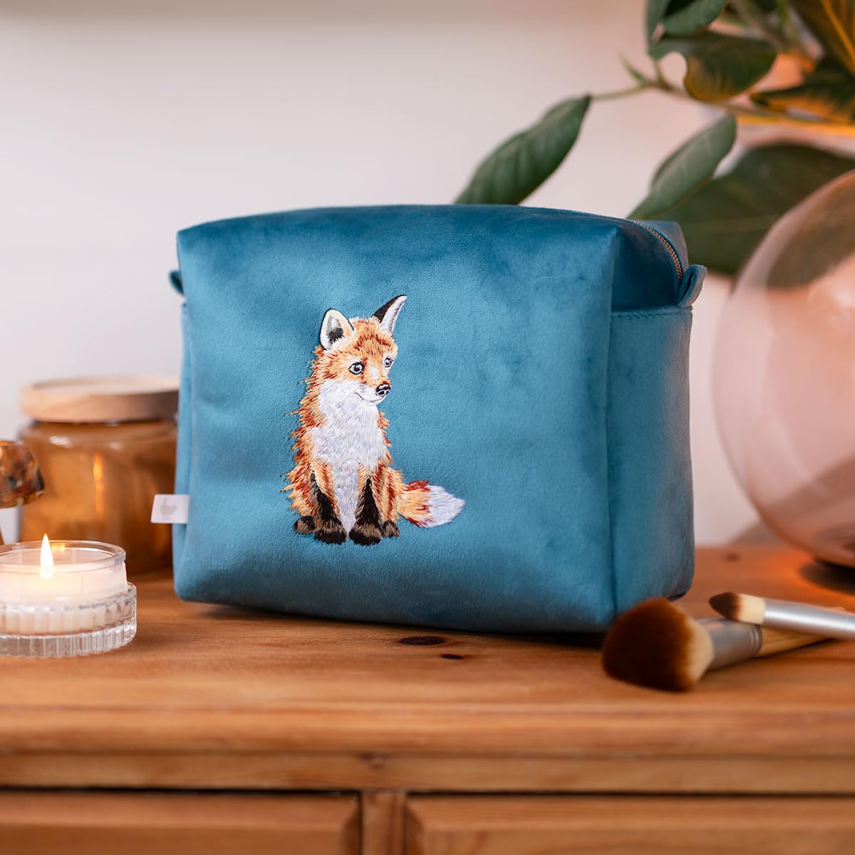 Wrendale Designs by Hannah Dale 'Daydreamer' Fox Embroidered Cosmetic Bag, Blue - Image 2