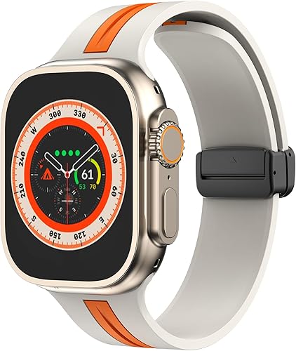 Correa de silicona con cierre plegable magnético, compatible con Apple Watch de 1.654 in 1.732 in 1.772 in 1.929 in, correa de silicona deportiva