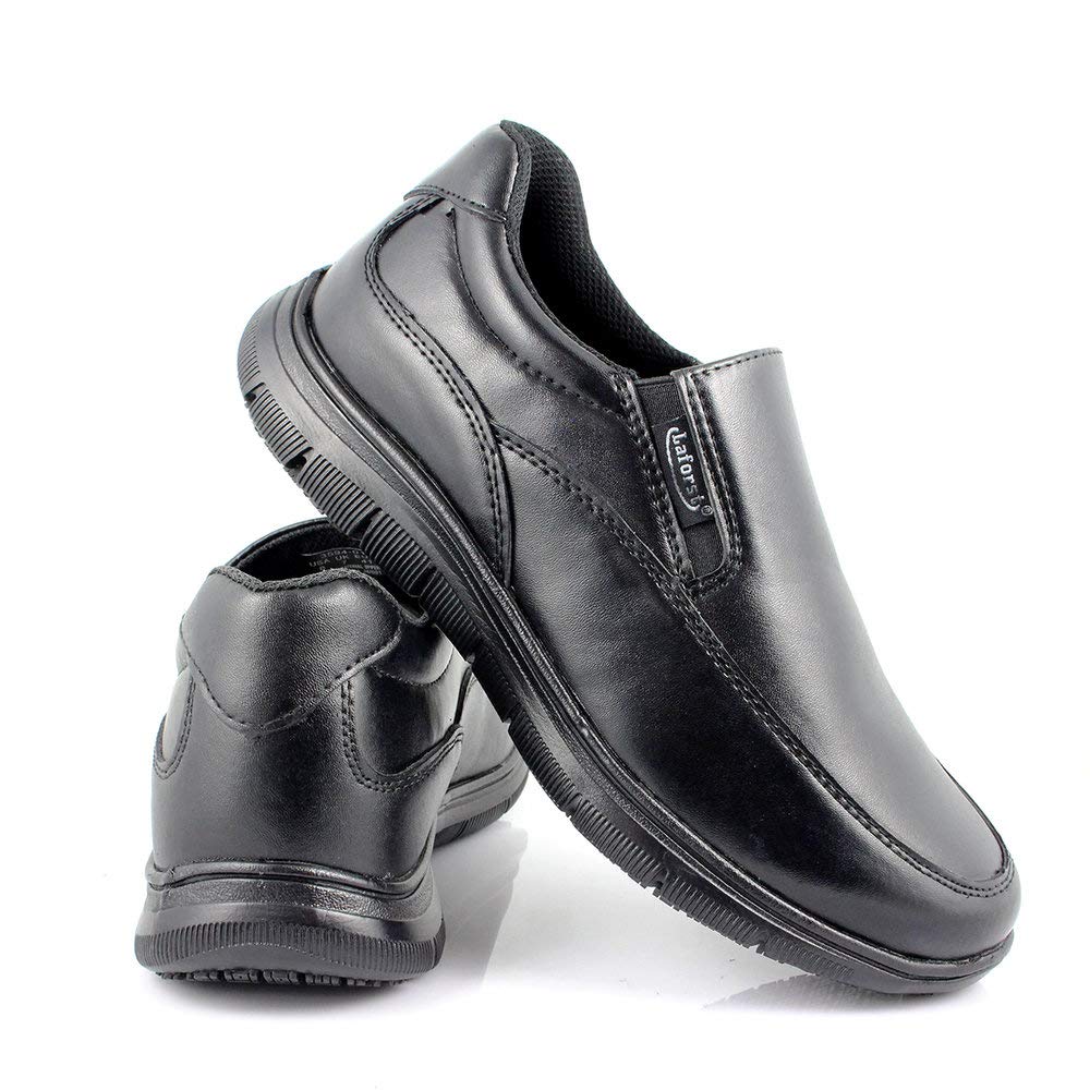Laforst Jet 3594 Mens Man Made Water and Stain Resistant Work Slip Resistant Double Gore Slip On Flats Black 8