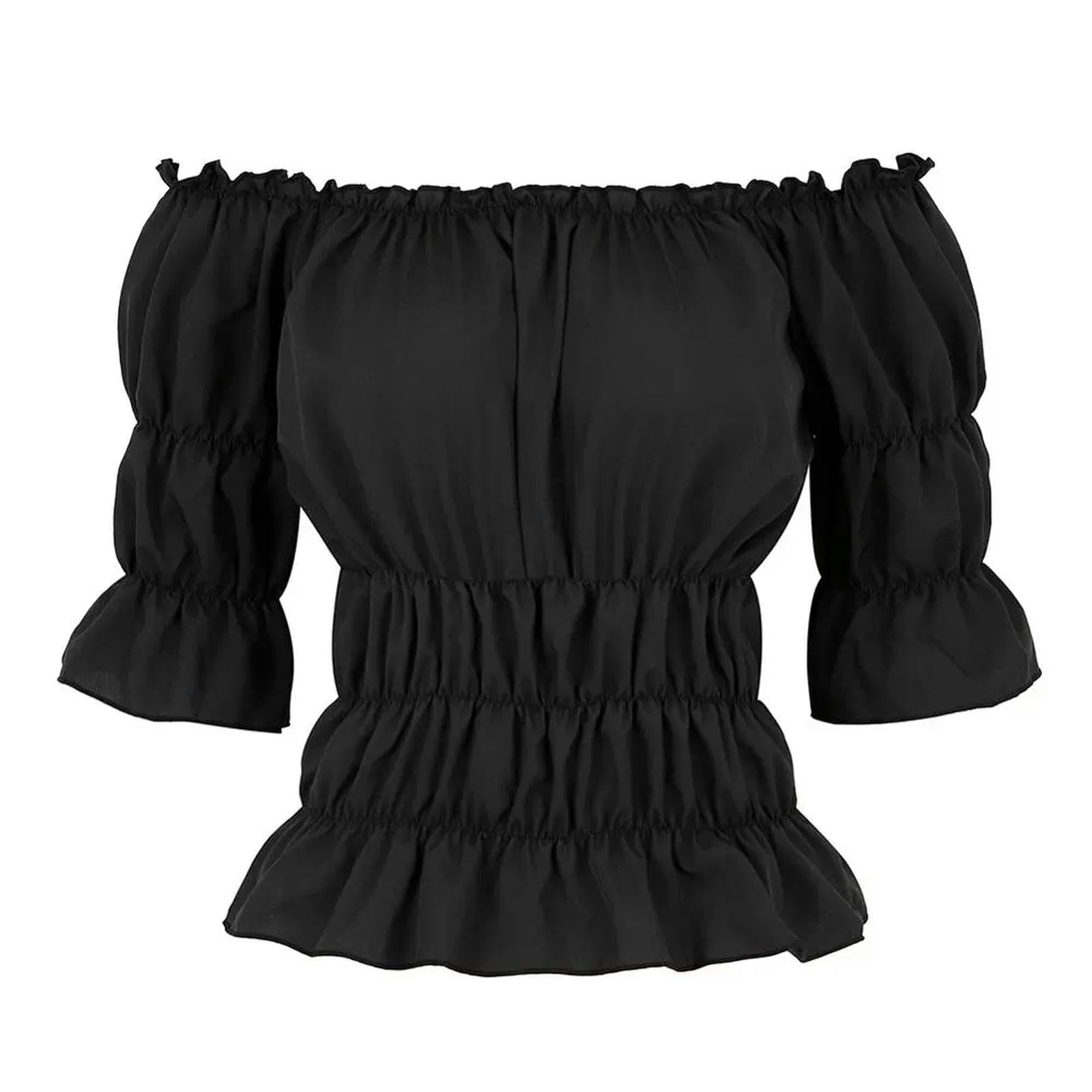 Damen Renaissance-Bluse, schulterfrei, Kurze Ärmel, schmale Passform, mittelalterliche Mode, Piratenbluse, Hemd, Cosplay-Kostüm, Übergröße, Marineblau, S