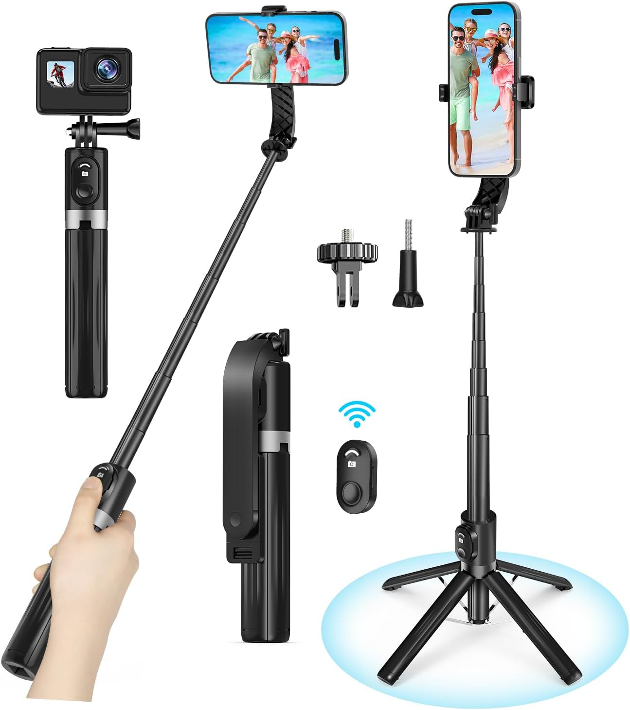 Ottertooth Selfie Stick Phone Tripod Stand with Remote, 140cm Portable