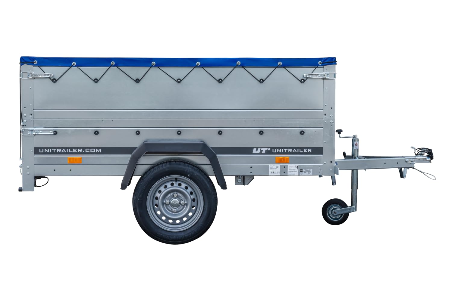 UNITRAILER Kippbarer Pkw Anhänger Garden Trailer 200 Kipp mit zusätzlichen Bordwänden, Stützrad und Flachplane