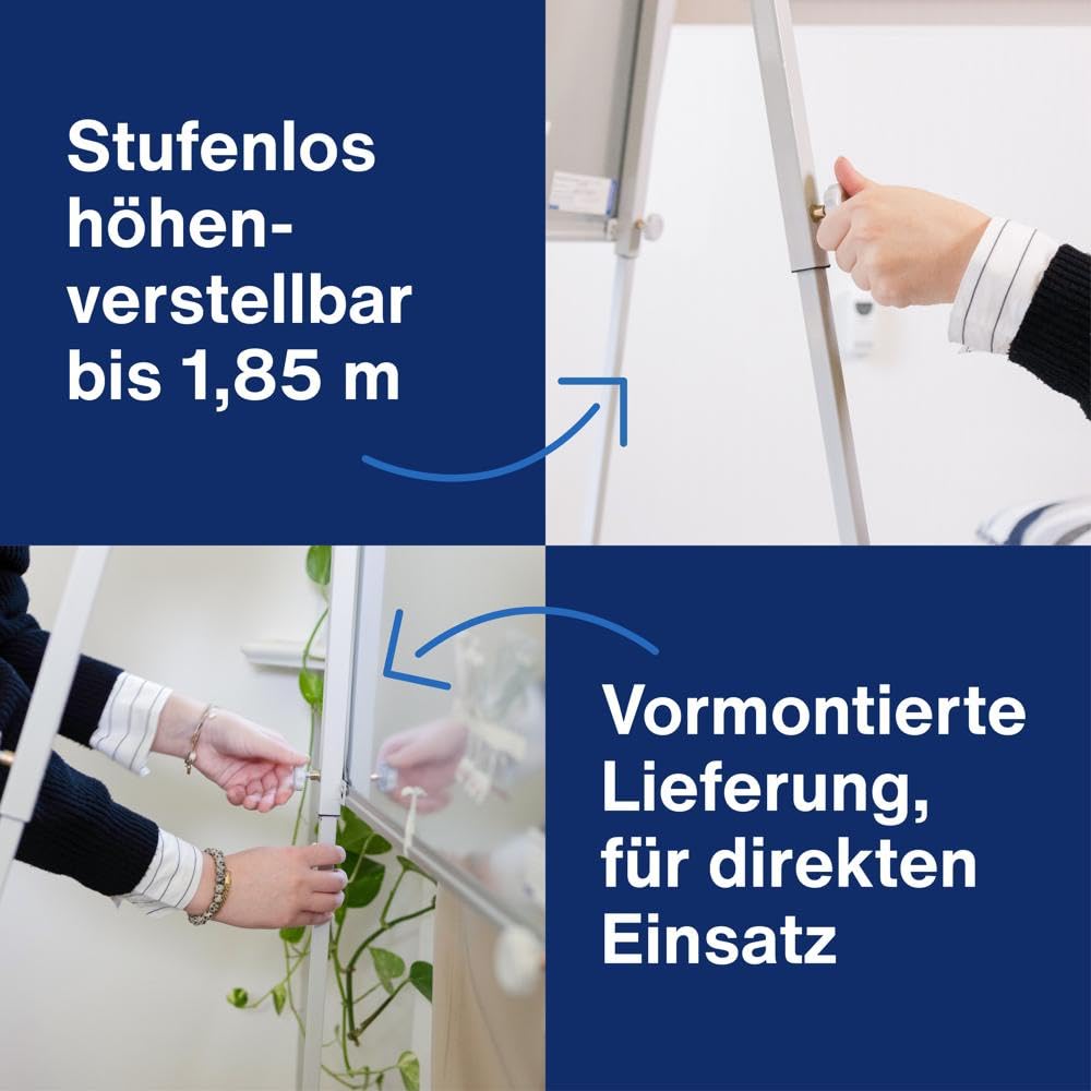 magnetoplan Flipchart Junior SP | BxH 680x1045mm | Höhenverstellbar bis 1,85 m | Mit Dreibeinstativ | Farbe: Astral Silber | Flipchart Tafel | Magnethaftende Schreibtafel | Klappbare Ablageleiste | Höhenverstellbar bis 1,85m | Mit Dreibeinstativ | Farbe: