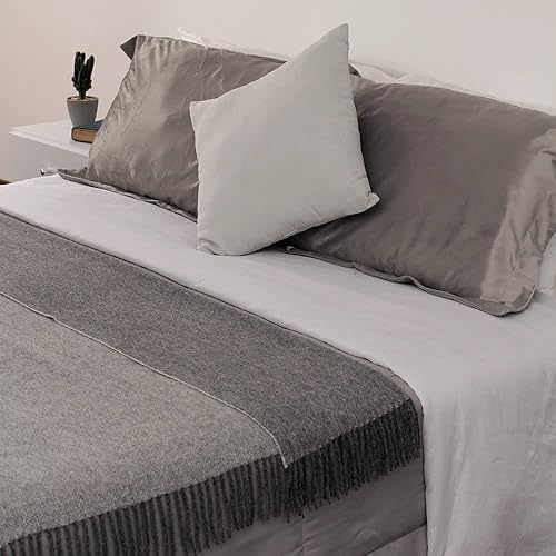 Miniatura 3 de Anthracite Tones - Manta de alpaca tejida a mano, suave, cálida, gris, suave, diseño de biface, 61 x 53 pulgadas