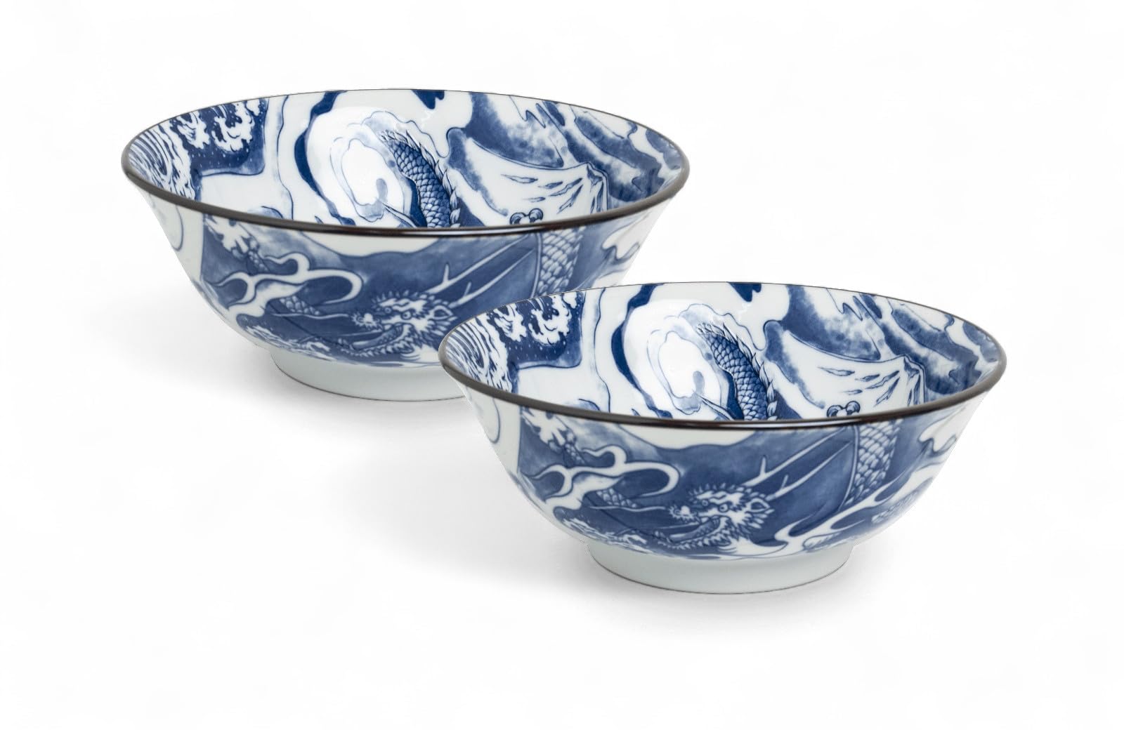 Japan-Bowls Edition Dragon Gott Edition - Grands bols à ramen Ø 20,5 cm - En porcelaine - Bols asiatiques de qualité supérieure pour ramen, udon, riz et soupes (lot de 2 bols au dieu dragon - Nuage