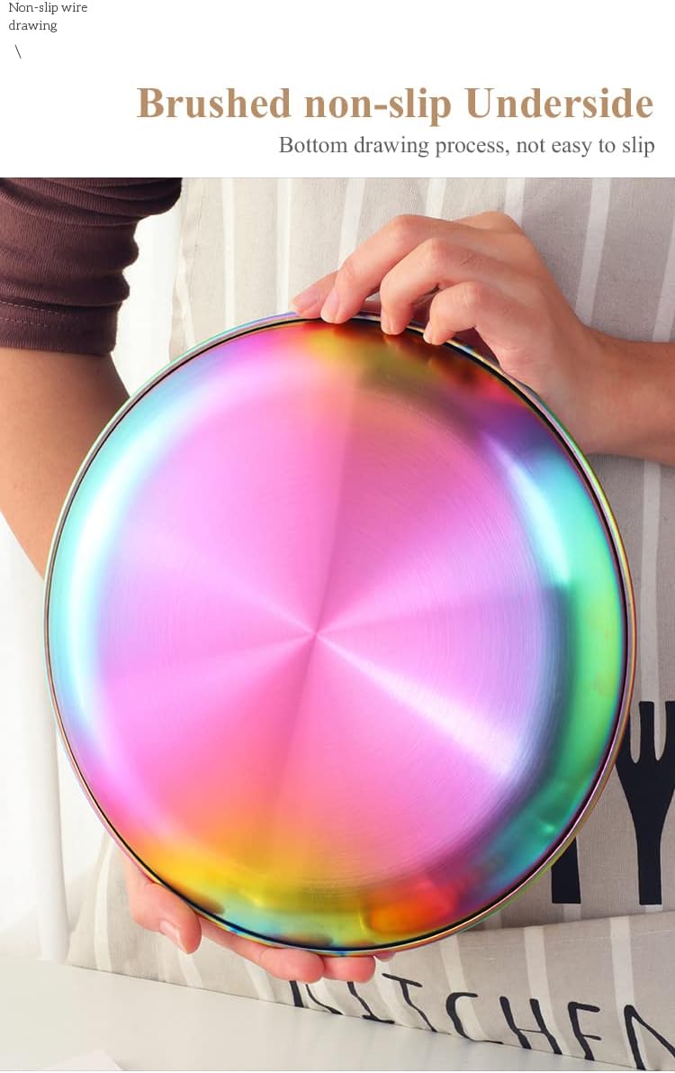 4PCS Stainless Steel Dinner Plates Earrings Plate Accessory Trays Round Salad Plates, Serving Plate 11.8 Inch Plates for BBQ Steak-Rainbow Color