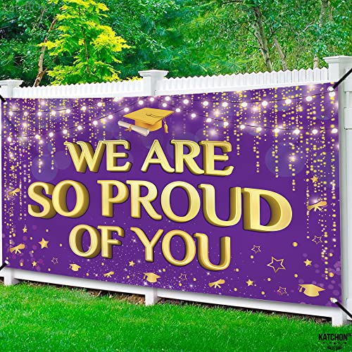 Image of KatchOn, We are So Proud of You Banner - XtraLarge, 72x44 Inch | Graduation Backdrop Purple and Gold for Graduation Party Decorations 2026 | Congratulations Banner for Graduation Decorations 2026