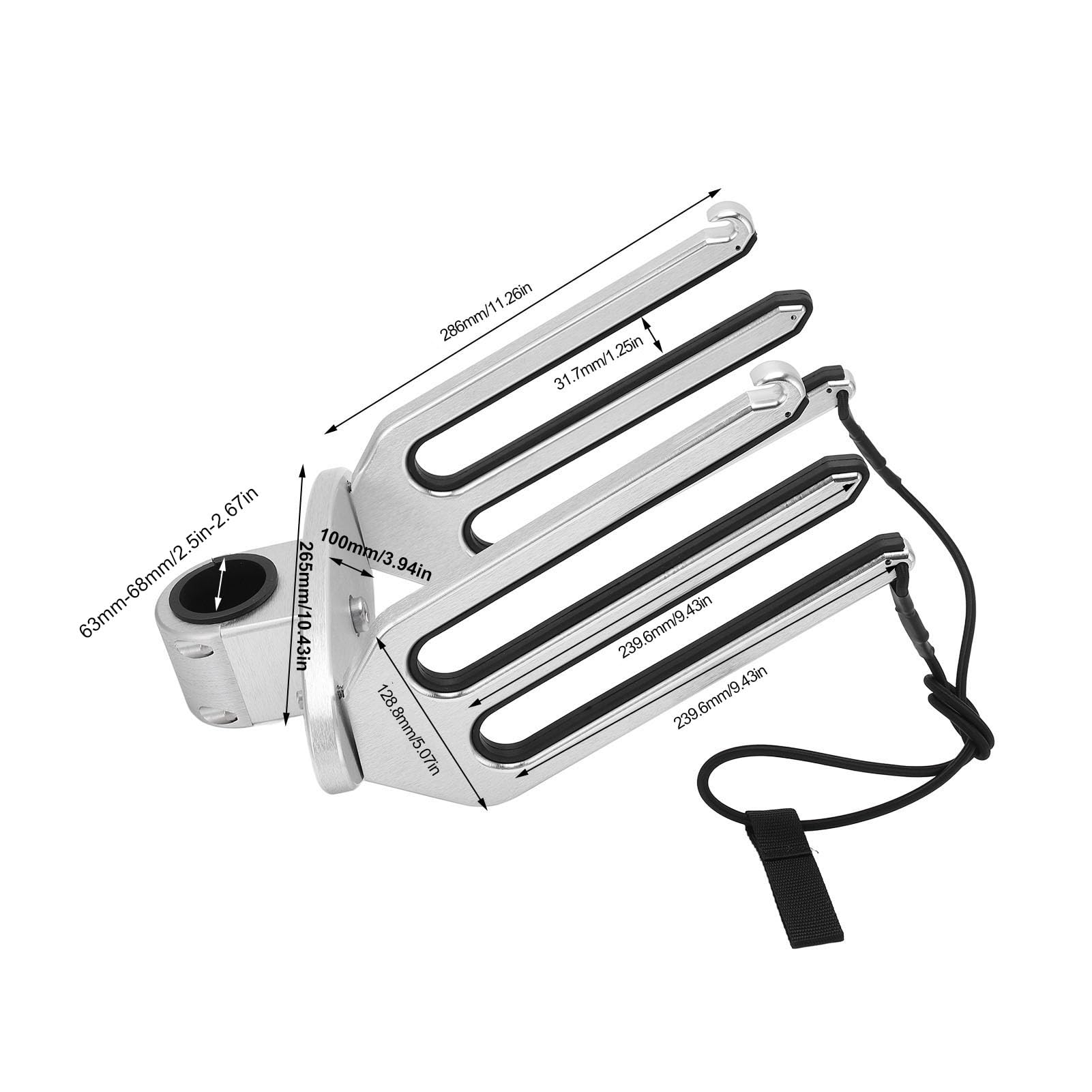 Wakeboard Rack, Brushed Aluminum Wakeboarding Tower Holder for Boat, Adjustable Kneeboard Rack for Yacht Accessories (63mm-68mm)