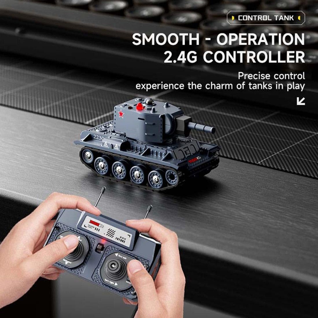 Réservoir télécommandé 1/64, mini char de combat RC 2,4 G avec mode de combat infrarouge, tourelle rotative et entraînement sur piste, pour adultes (gris)