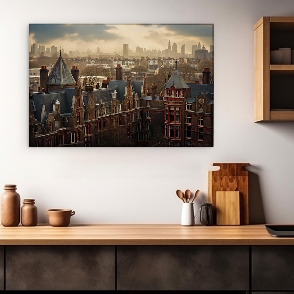 Canvas for Living room. London's Architectural Harmony: A Blend of Historic Charm and Modern Grandeur Bathed in Sunset Glow, 27 x 18 inch Canvas Wall Art - Mid Century Modern - Modern Home Decor