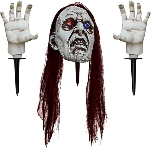 Miniatura 6 de Rvikurc Estacas de zombi aterradoras con luces espeluznantes para Halloween, decoración al aire libre para césped, patio, jardín, patio, decoración
