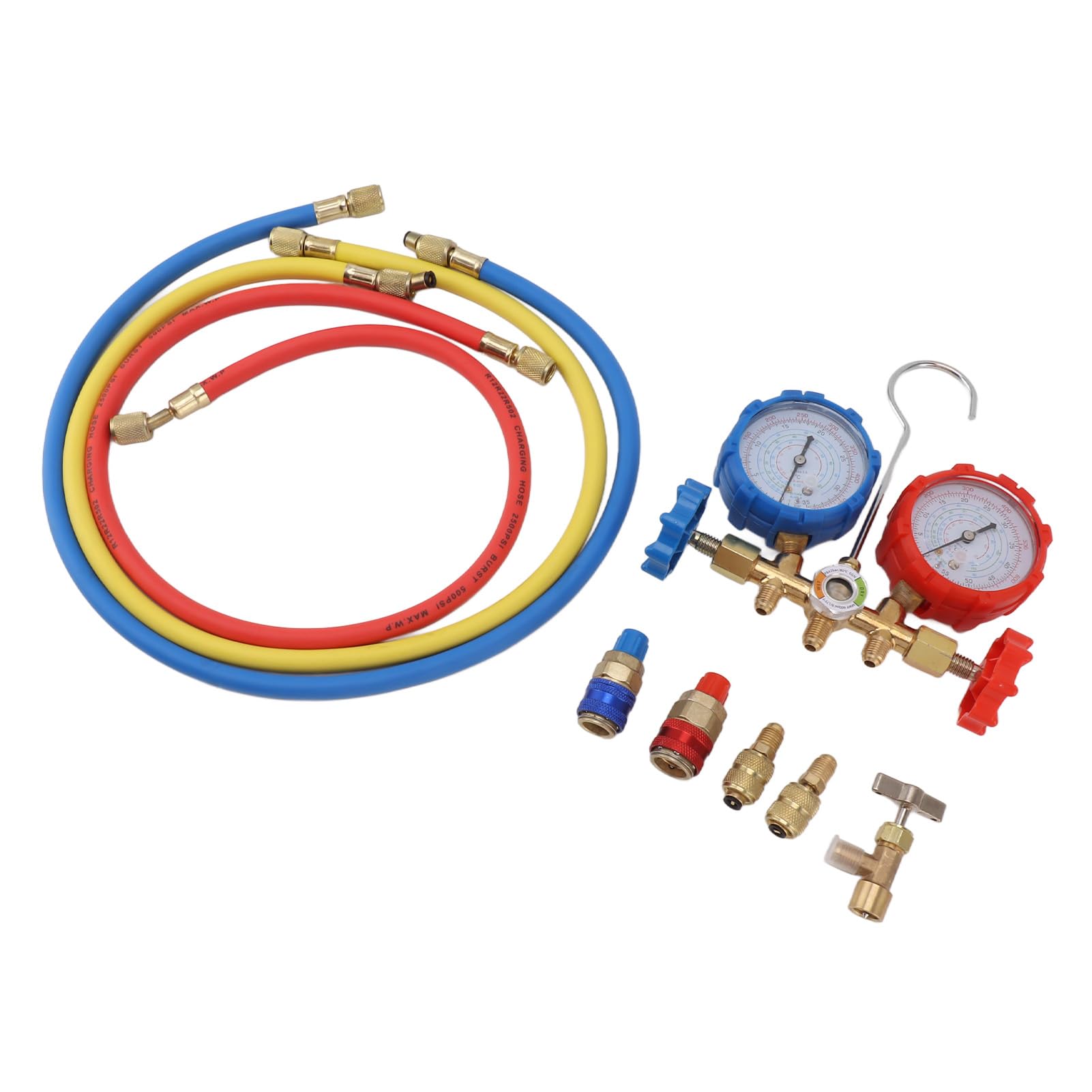 Juego de manómetros para aire acondicionado - R410A 22 134A, manómetro de diagnóstico de 3 vías con manguera para recarga de freón.