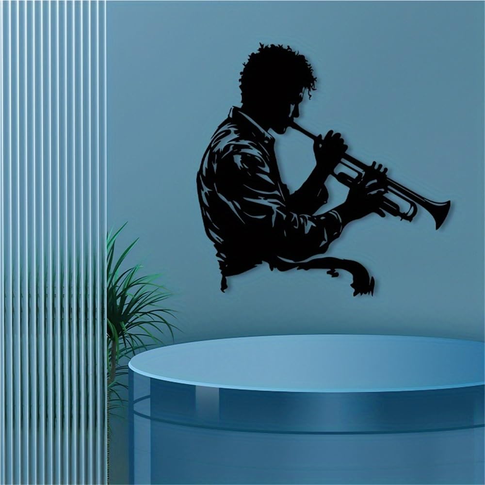 Scultura da parete moderna e minimalista in metallo raffigurante un musicista jazz in stile Art Déco, ideale per casa, soggiorno, studio di registrazione e per gli amanti della musica (50 cm/20 p