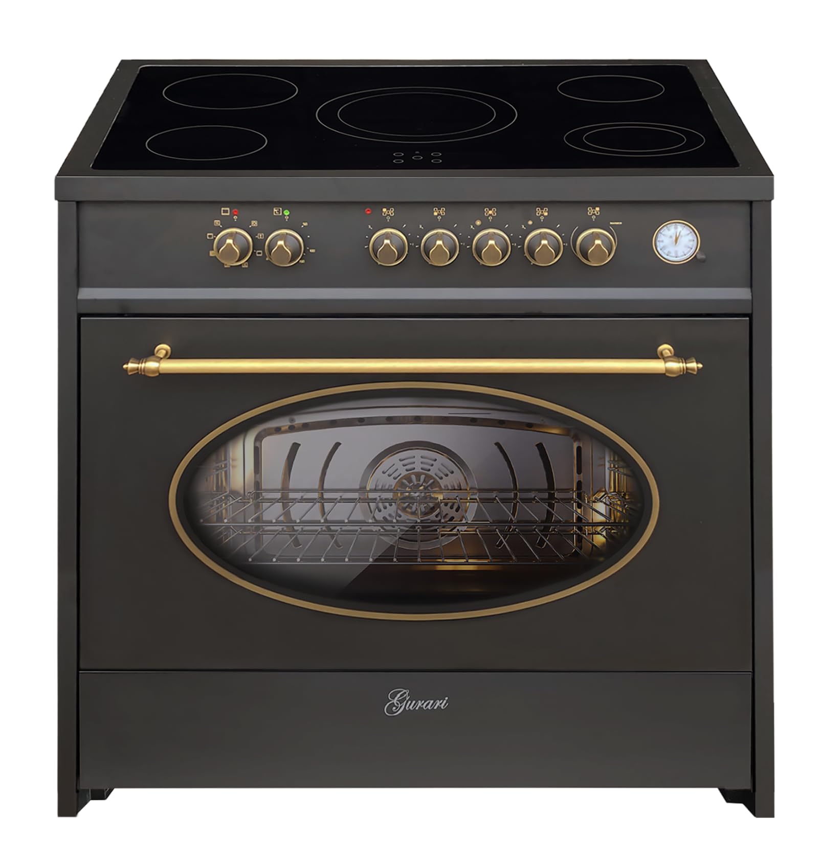 Gurari GCH E 912 BL Retro Electric Cooker 90 cm · XXL Oven 121 L Multi 8 · 5 Zone Hi-Light Ceramic Hob · Rotating Heat, Grill · German Quality