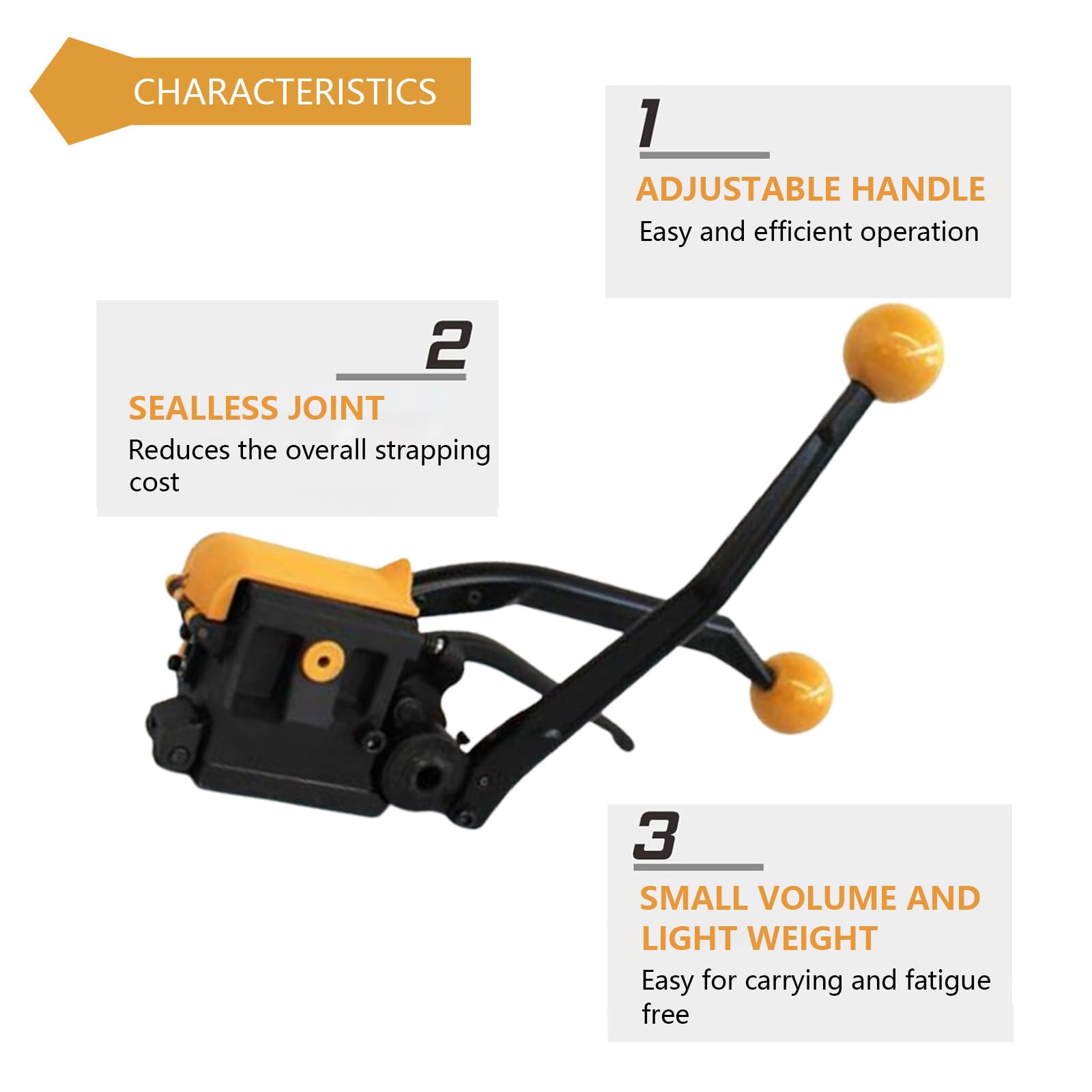 Outil de cerclage manuel sans joint en acier, largeur 1,27 cm - 1,9 cm, épaisseur 0,38-0,7 mm
