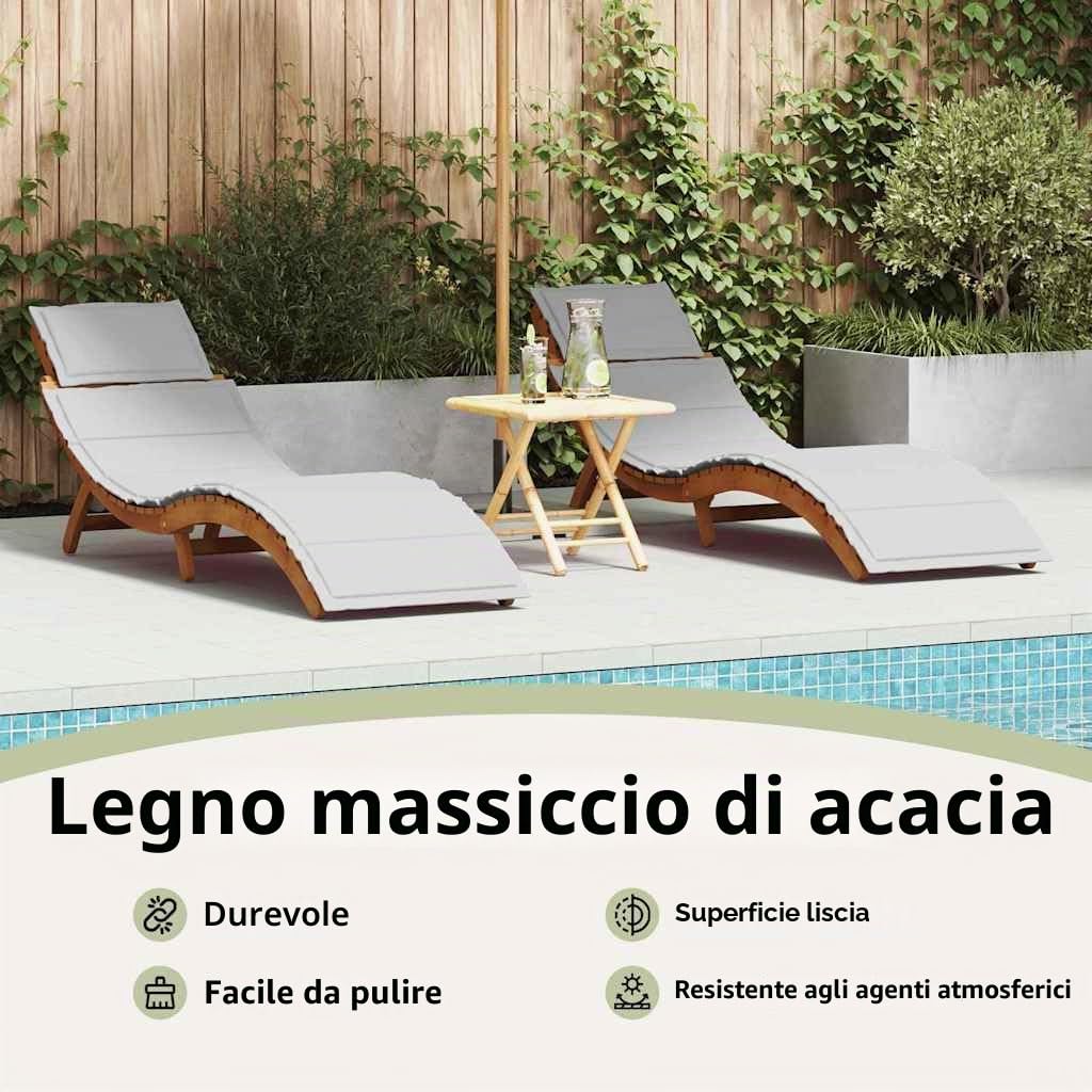 vidaXL Lettino Prendisole 2 PCS Grigio Chiaro Legno di Acacia Massello, Seduta da Giardino, Lettino Solare Moderno Rettangolare, reclinabile Elegante per terrazza e Relax all'aperto