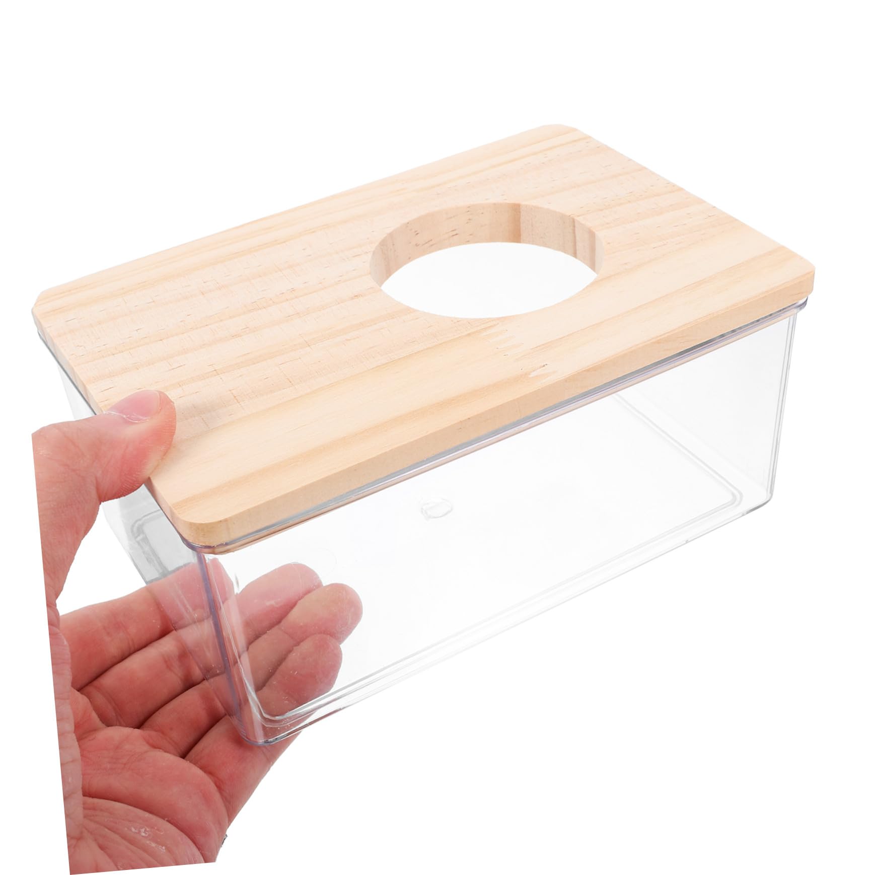 TEHAUX Hamster Sandbad Kasten Mit Acryl Kasten Und Holzabdeckung Transparent Multifunktional Als Toilette Und Badewanne Für Kleintiere Wie Chinchillas Mäuse Und Hamster Haushalt Kleintierzubehör