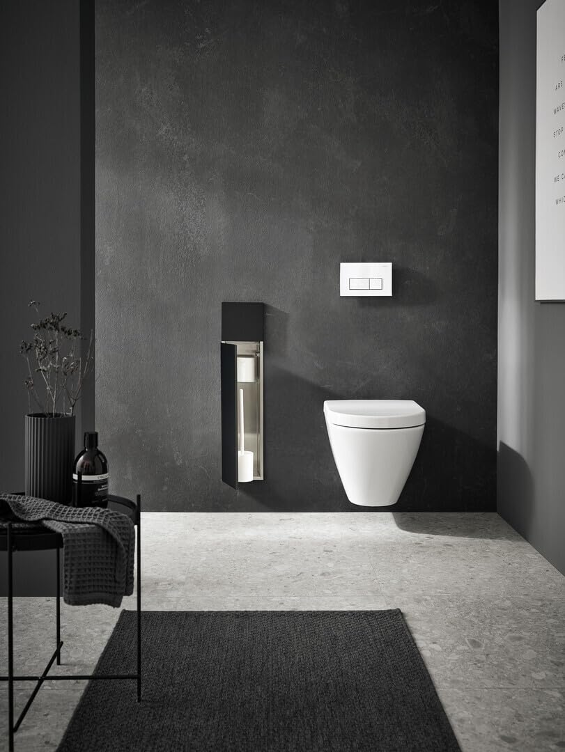 Emco Asis Pure - Módulo de Armario Empotrado para Cepillo de baño, Mueble con Soporte para Papel higiénico y Compartimento, Armario Alto con función de Empuje para Abrir, Tope a la Derecha, Color