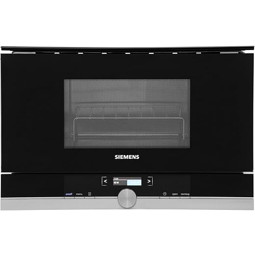 Siemens BE634LGS1 iQ700 - Microondas integrable / encastre sin marco con grill, 21 L, 900 W / 1300 W, color negro con acero inoxidable