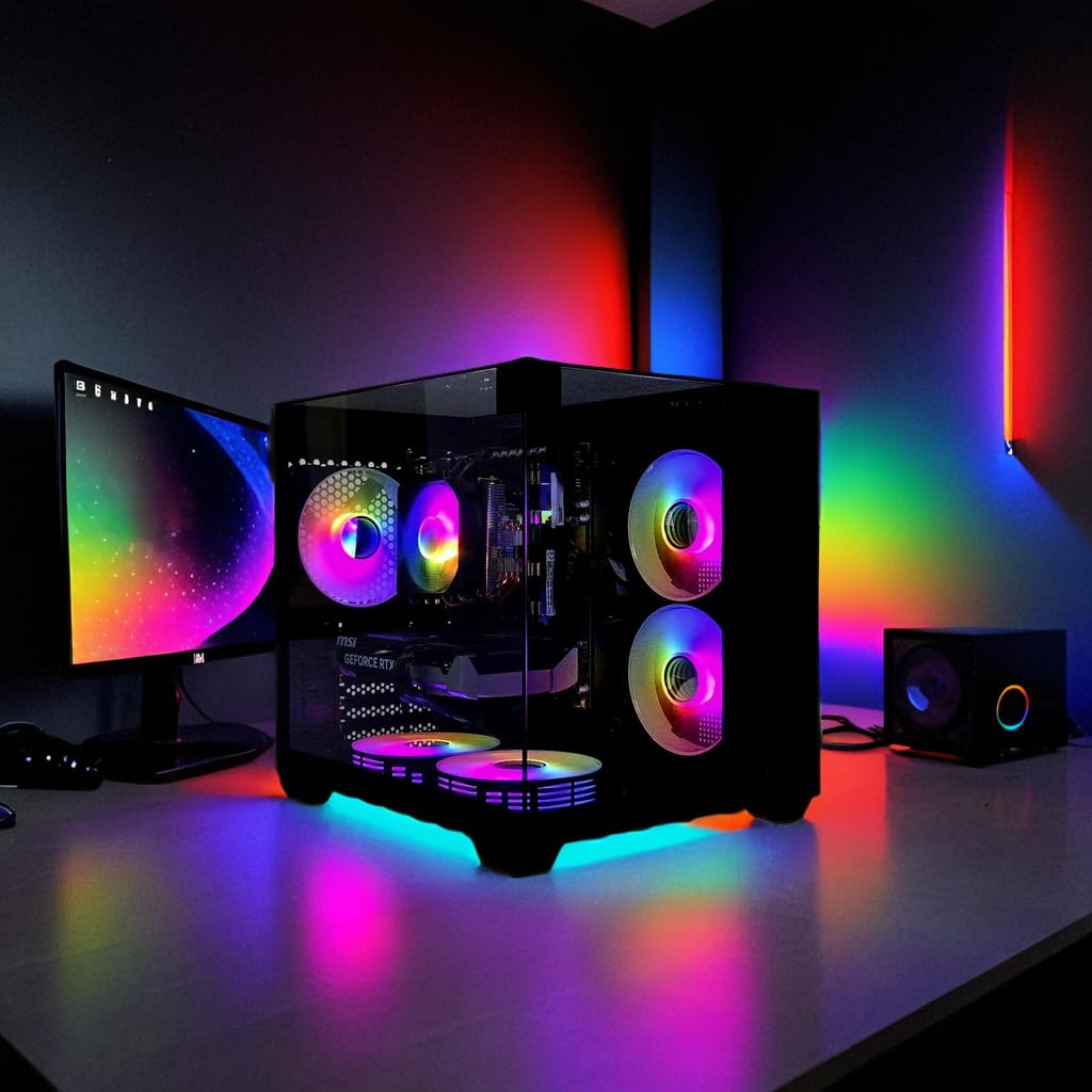 Gaming PC Phantom Black | NVIDIA RTX 5050 | 12 Core | RGB Lüfter mit Fernbedienung | Luftkühlung | WLAN | Windows 11 (32GB RAM 500GB SSD)