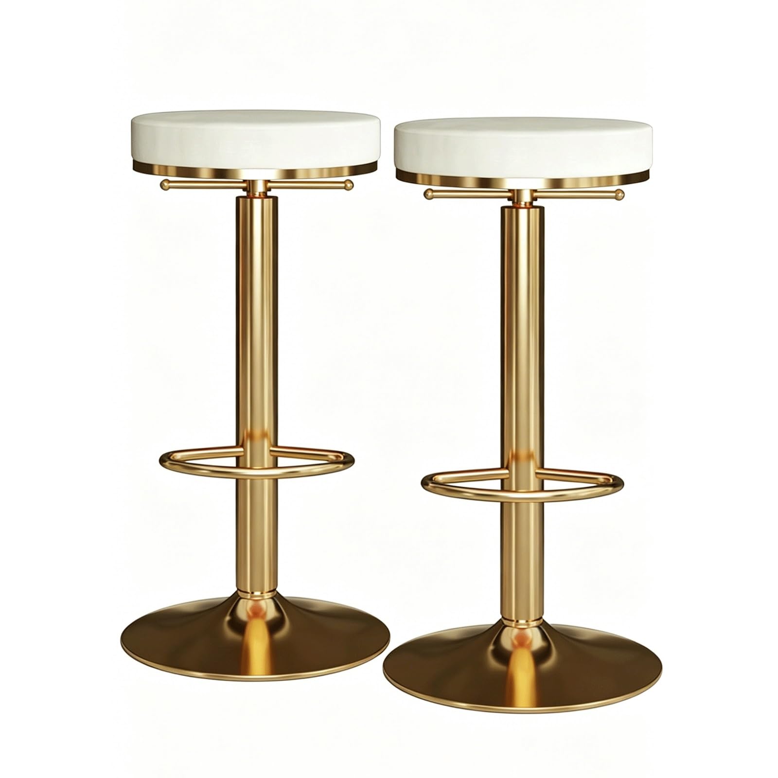 HNYJVZEVG Set of 2 Bar Stools Modern Swivel High Chair,PU Leather Upholstered Bar Chair Adjustable Height 60-80cm High Stool with Footrest(Wei�)