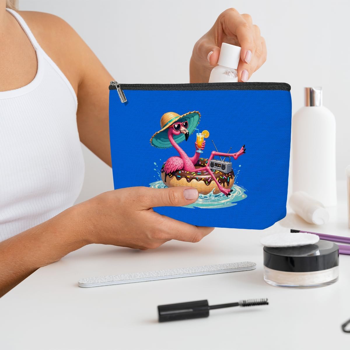 3 Pack Beach Summer Whimsical Bird Flamingo Gifts Makeup Bag, Travel Essentials Cosmetic Bags for Women Mom Nurse Doctor Girl Trip, Travel Toiletry Bag for Christmas Birthday Wedding Girls Weekend - Image 5