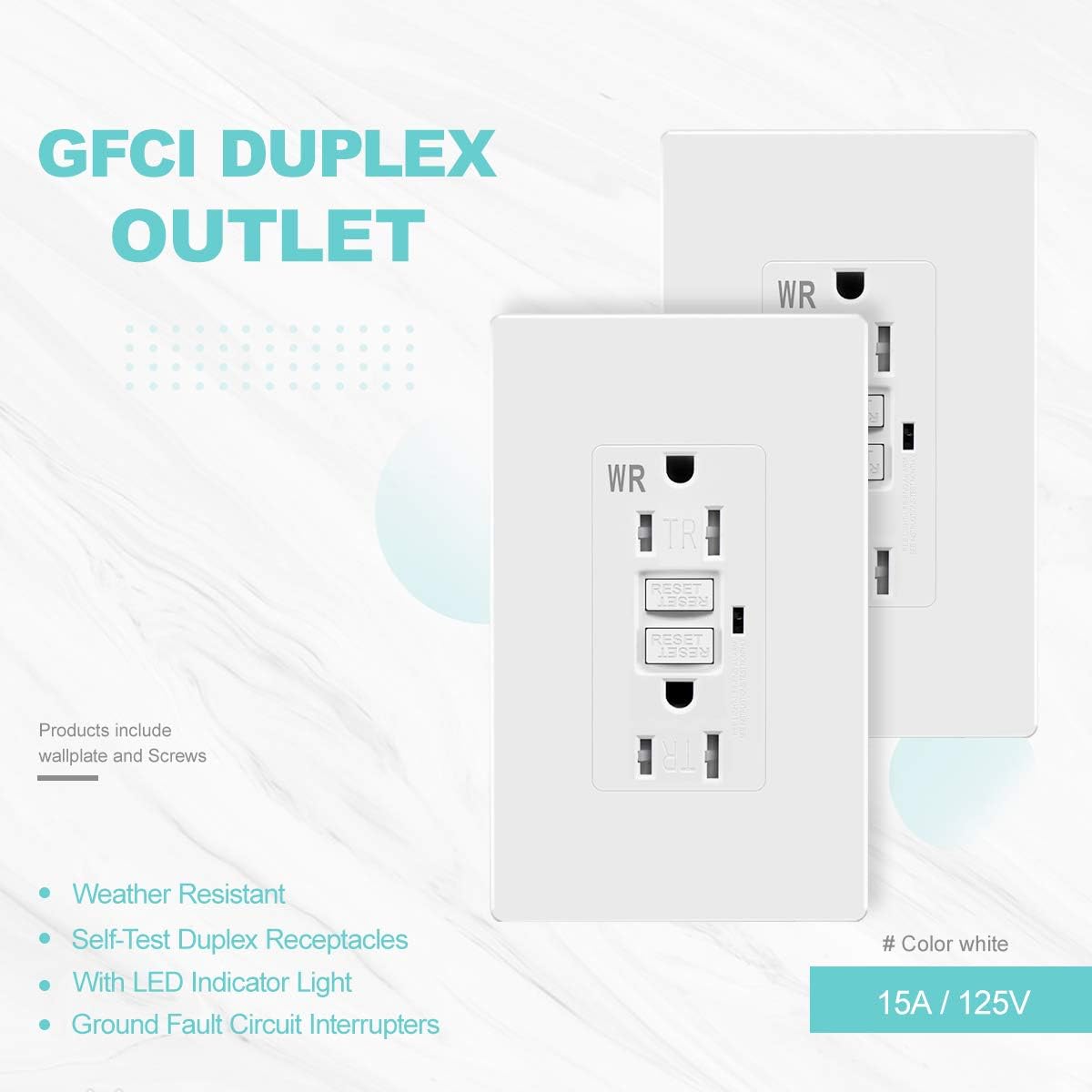 GFCI Outlet WR TR 15A Self Testing Weather Resistant Tamper Resistant Receptacle Ground Fault Circuit Interrupter
