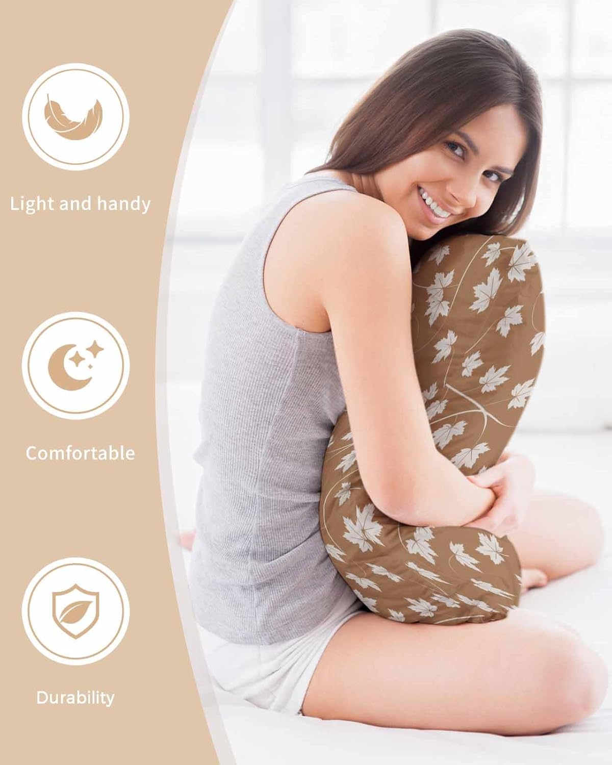 枕カバー 秋 紅葉 落葉 シンプル 褐色バック サテン カバー 51&times;91cm（2枚セット） ピローケース 美肌 美髪 滑らか 静電