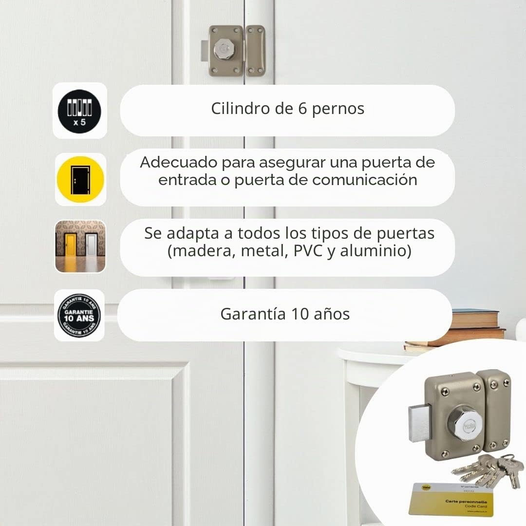 YALE - YV26BT-40 Verrou bouton et cylindre 6 goupilles diametre 23 mm - longueur 40 mm - 5 clés réversibles - beige