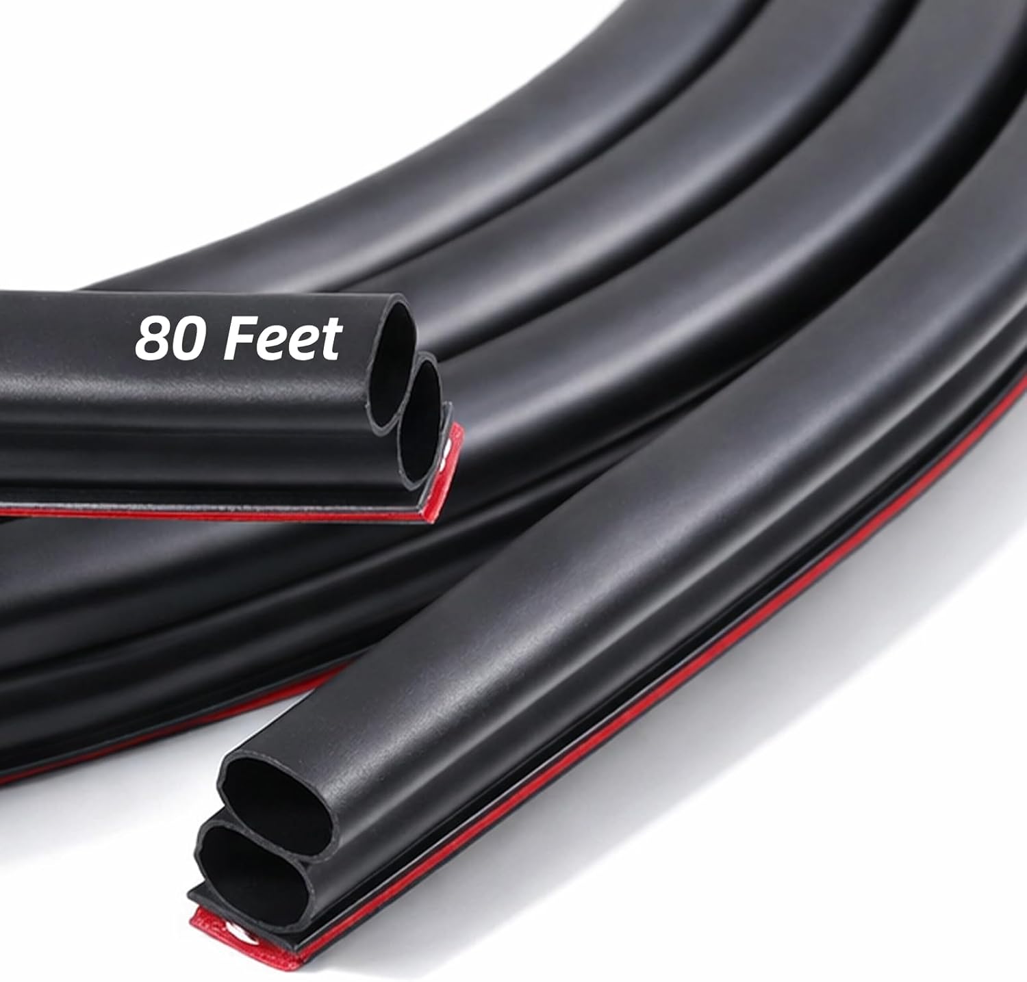 80 Ft Rubber Door Weather Stripping Door Seal Large Gap, Self-Adhesive Extra Thick D-Shape Doors Seal Strip for Frame Doors Insulation Strip Soundproofing, Easy Cut to Size(Black, 4 Rolls)