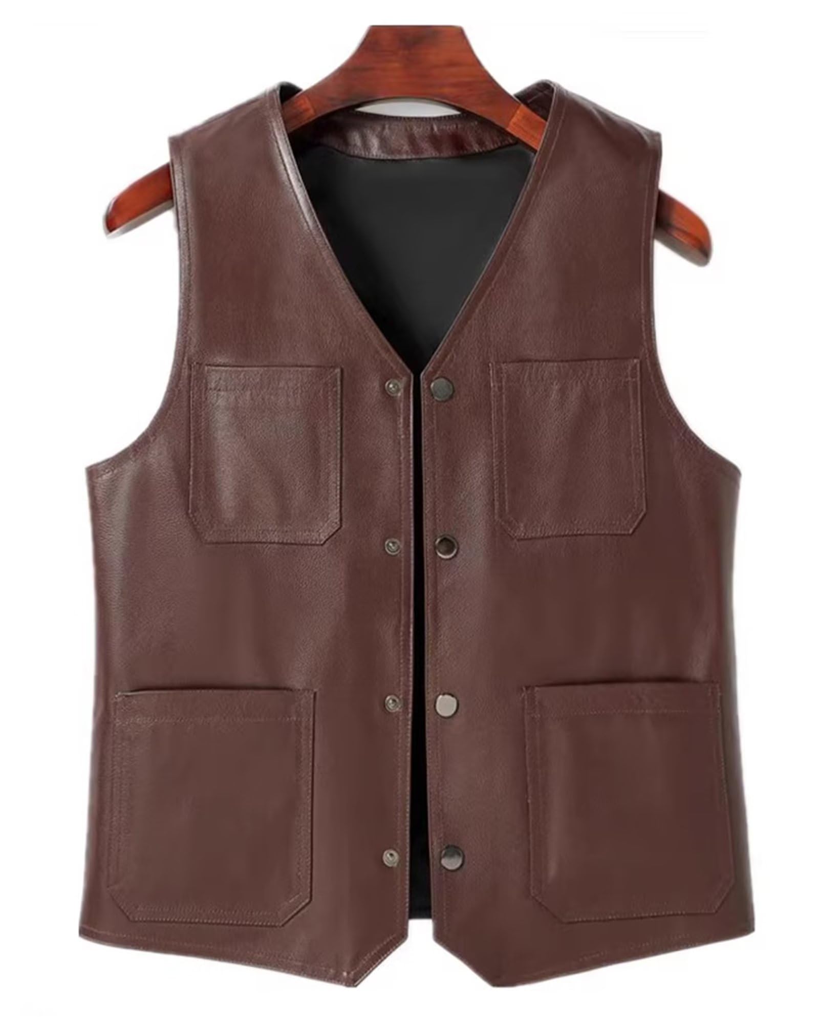 Uomo Gilet da pesca all'aperto Gilet da motociclista in pelle Giacche casual senza maniche Tops Campeggio Caccia Fotografia Gilet con collo a V Gilet da moto