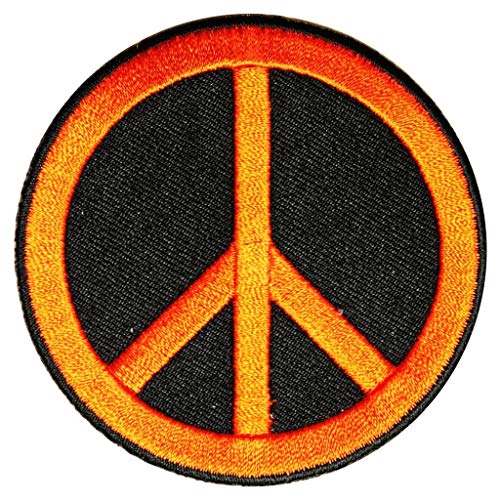 Image of Motohog Unique Embroidered Iron & Sew on Patch (Peace Symbol, Orange) 3.2X3.2 inches