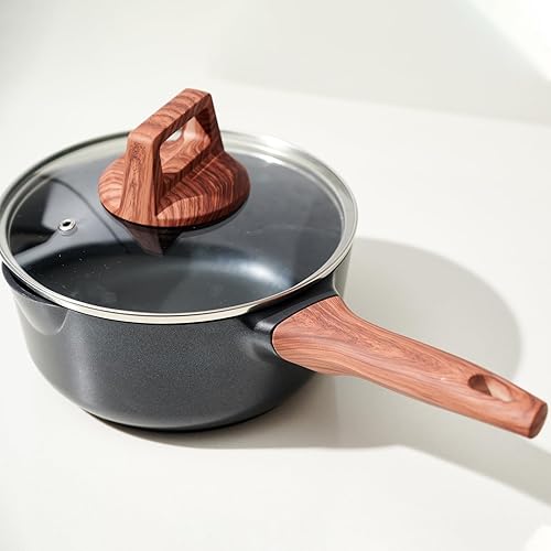 Miniatura 4 de Juego de utensilios de cocina antiadherentes de granito de 3 piezas, sartén de 9.5 pulgadas, sartén, olla de 7 pulgadas con tapa, sin PFOA