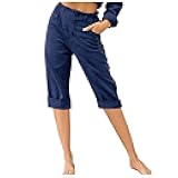 Women's Summer Capri Pants 2025 Cotton Linen Straight Leg Cropped Trousers High Waist Casual Pant with Pockets