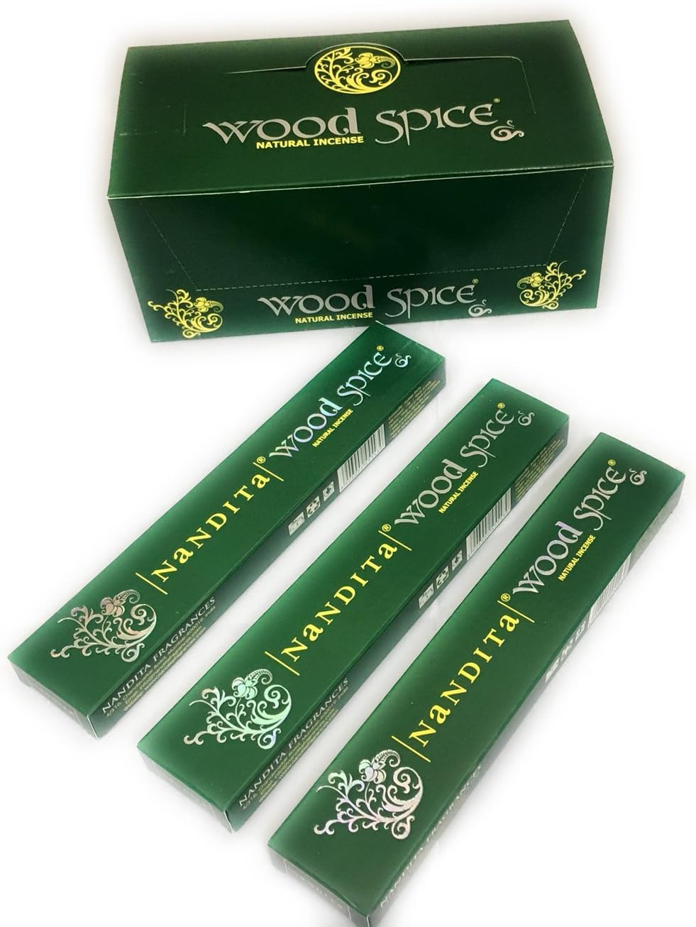 Nandita Wood Spice Incense Sticks - 3 Packs (15g each) with JRose Incense Stick Holder | Aromatic Natural Scents | Handcrafted for Meditation, Relaxation, & Home Fragrance
