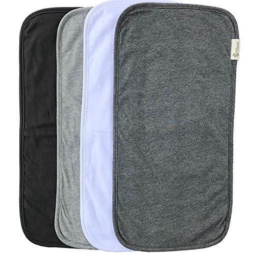 Burp Cloths for Babies, Grey Black and White Set, 20 by 10 Inches 3 Layers, Cotton and Absorbent fleece, 4 Pack