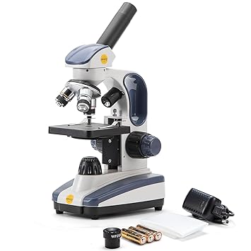 SWIFT SW200DL Compound Monocular Microscope with 40X-1000X Magnification, Dual Light, Precision Fine Focus, Wide-Field 25X Eyepiece, Carrying Handle, and Cordless Capability (Dual-Light Edition)