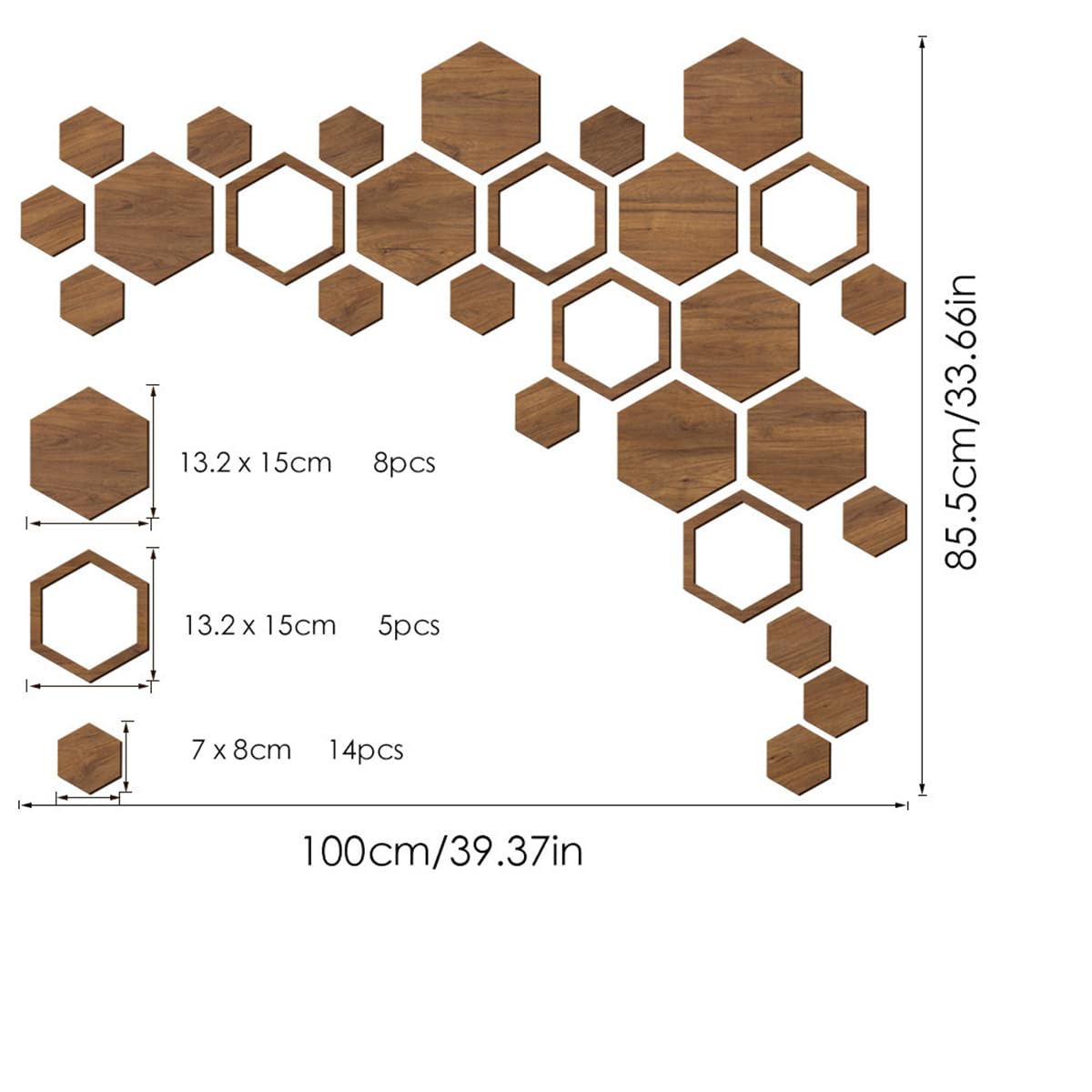 Wooden Hexagon Wall Art Decor, 27 PCS 3D Removable Hexagon Wall Stickers Honeycomb Decor - Image 2