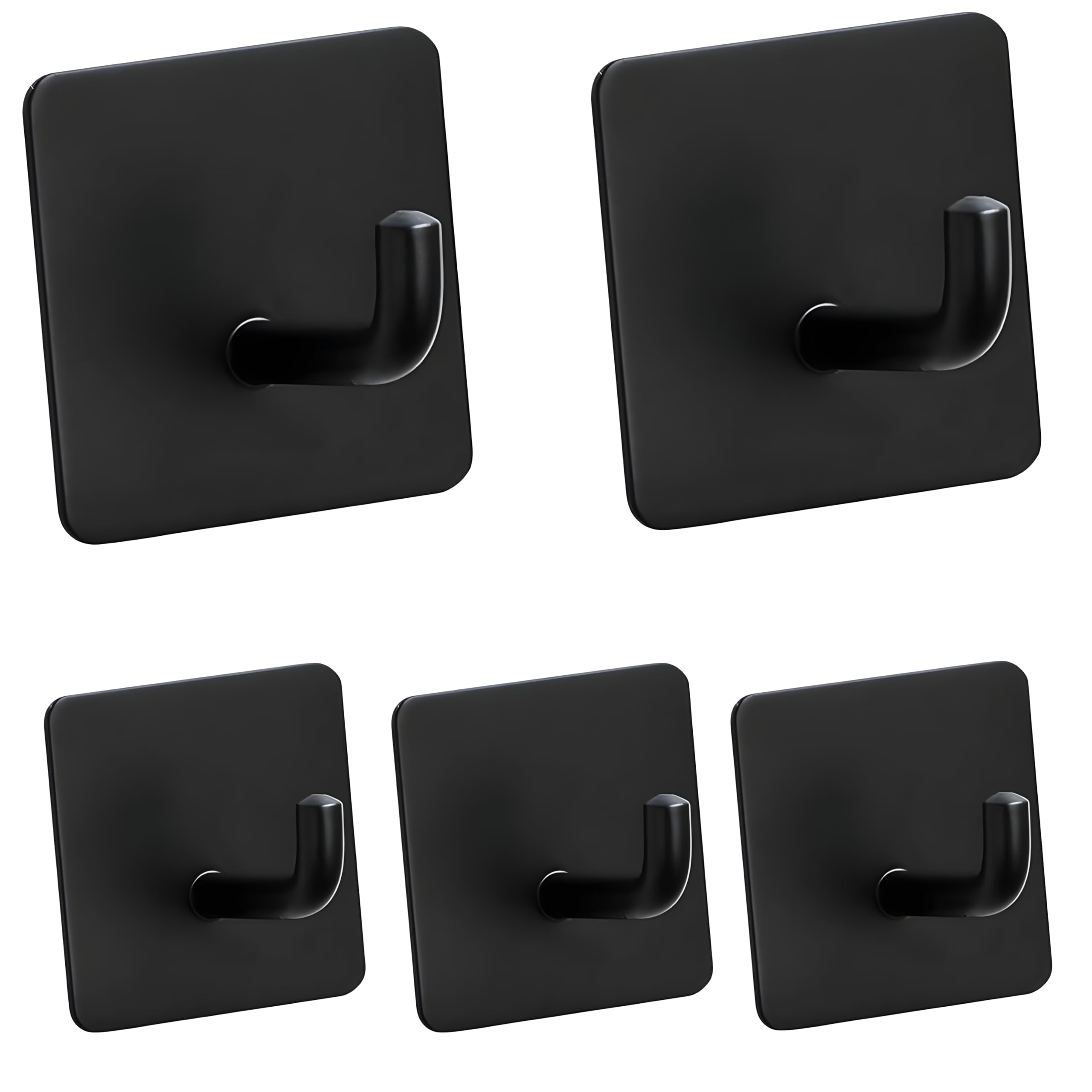 JIALTO 5 PCS Self Adhesive Hooks/Wall Hangings Hook/Waterproof Stainless Steel Hooks for Wall Without Drilling Heavy Duty Bathroom Kitchen Towel Wall Hooks for Hanging Strong Coat (J Hook Black)
