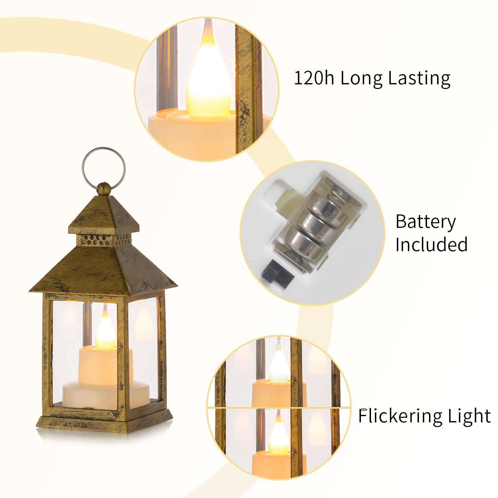 Romadedi Lámpara dorada para bodas, 10 piezas, pequeñas lámparas decorativas LED para colgar, portavelas para la mesa de Navidad, Ramadán marroquí, fiestas de Halloween al aire libre
