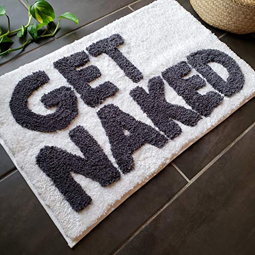 Image of New Mungo Get Naked Bath Mat for Bathtub - Cute Bath Rugs for Apartment Decor - Bath Mats for Bathroom as Shower Floor Mat - Tufted Gray and White Bathroom Rug - 31 inch x 20 inch