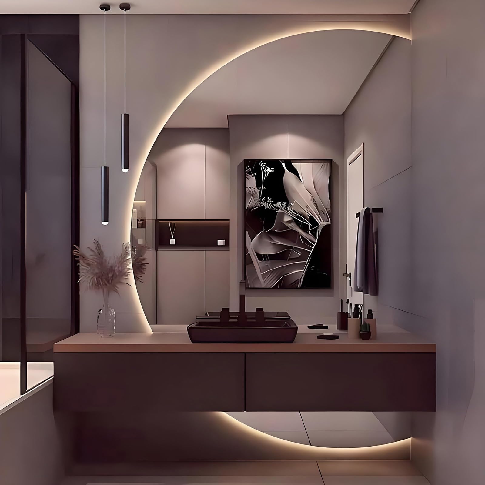 SXFSDOU Frameless Wall-Mounted Bathroom Mirror, Half-Moon Anti-Fog Smart LED Makeup Mirror with 3 Colors Dimmable Brightness Explosion-Proof(Right Cut,120 * 80cm)