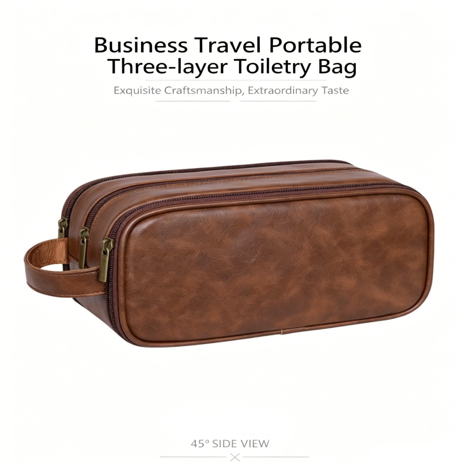 HJDMO Vintage PU Leather kosmetyczka wodoodporna duża pojemność podróżna kosmetyczka z bransoletką dla kobiet, Brązowy, 25cm×13cm×11.5cm, Klasyczny