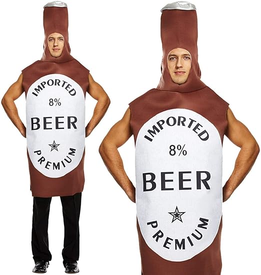 Adults Beer Bottle Costume Mens Vodka Drink Fancy Dress Stag Night