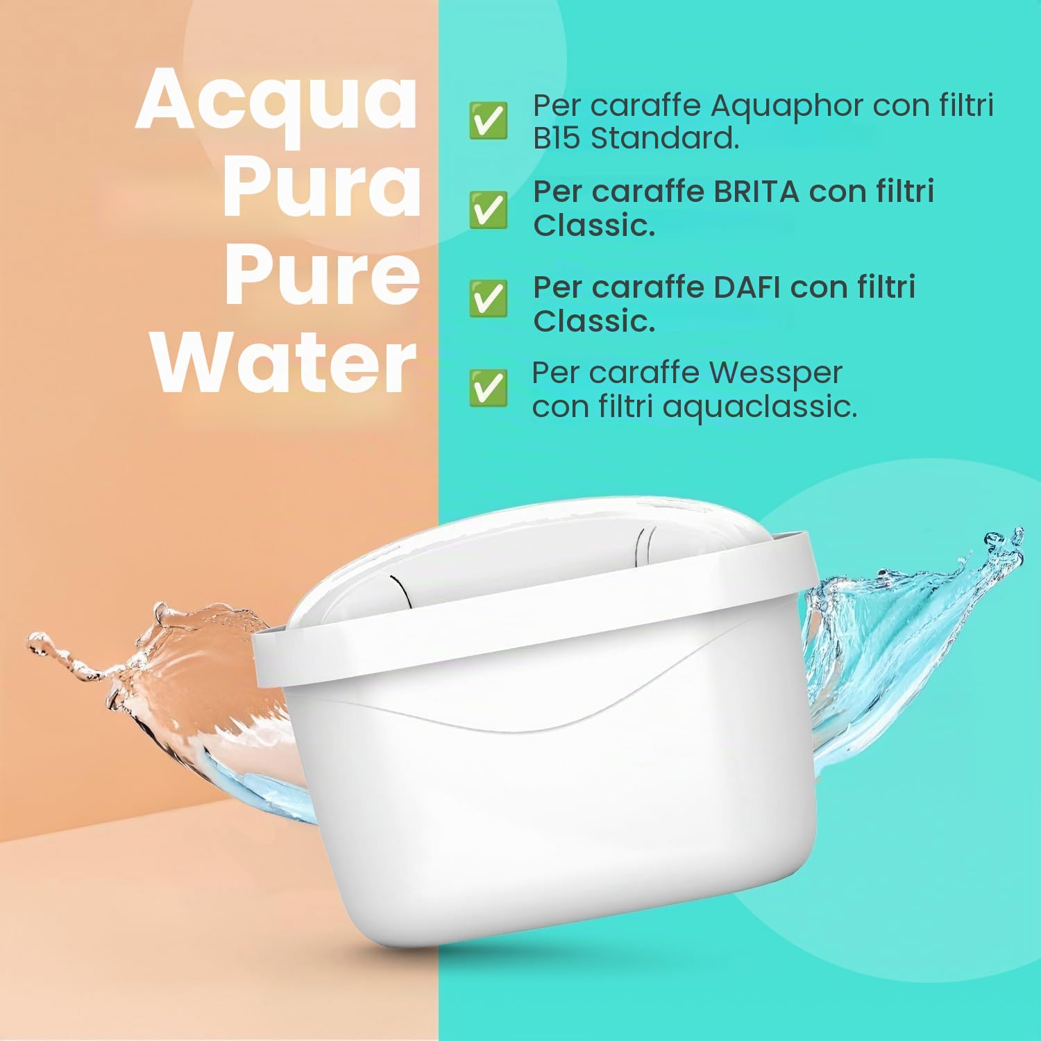 Aquafloow Set 6 Cartucce Filtranti Acqua | Compatibili con Brita Maxtra+, Maxtra Pro, Caraffe Marella, Style, Elemaris | Riduce Cloro, Calcare, Metalli Pesanti