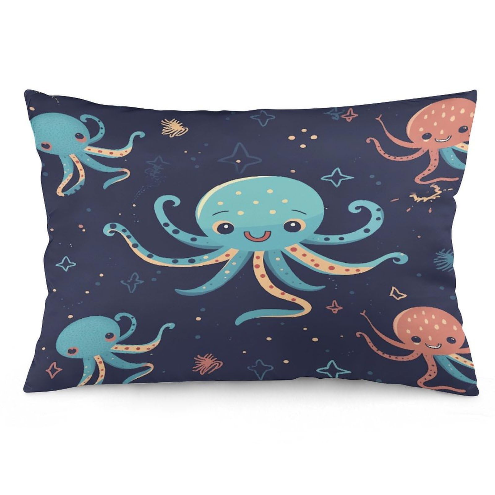 Cartoon Octopus Throw Pillow Cover Soft Lumbar Pillow Covers with Zipper Breathable Rectangular Cushion Case Polyester Pillow Case Decorative Body Pillow Cover for Couch Bed