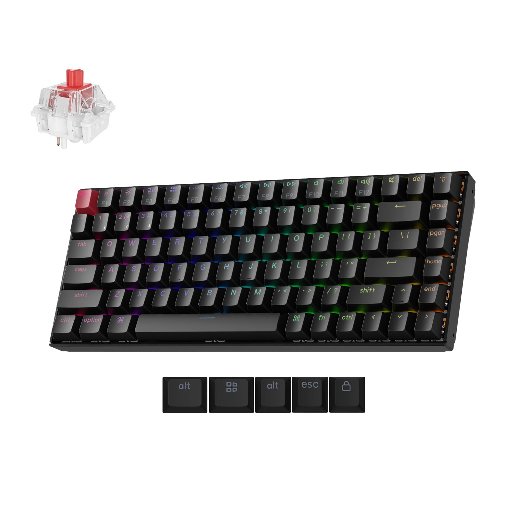 Keychron K2 75% Layout QMK Wireless and Wired Options Mechanical Keyboard Super Red Switch, RGB Backlight with Shine-Through Double-Shot PBT Keycaps
