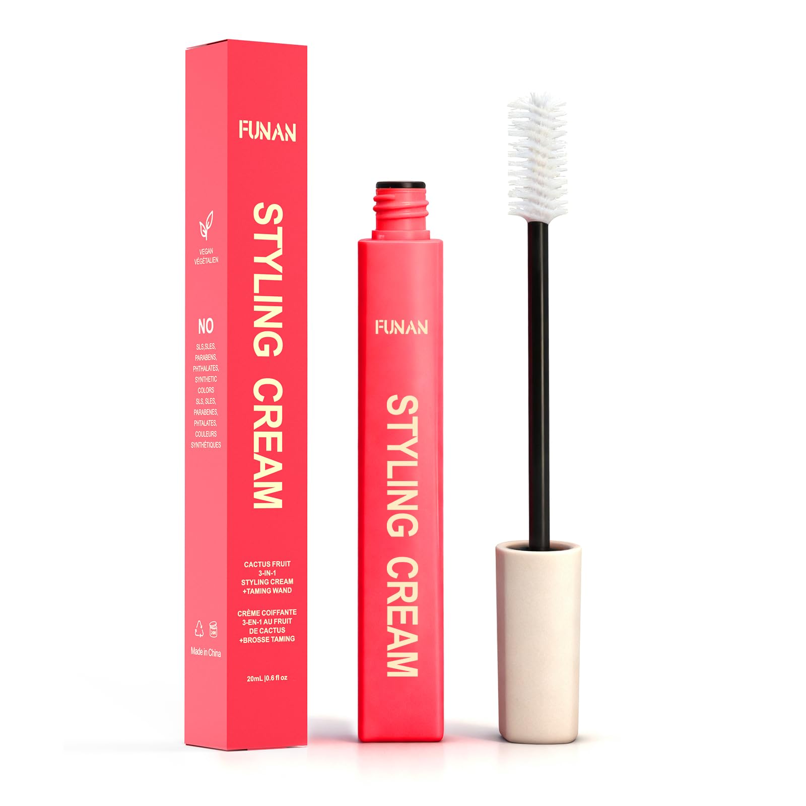 FUNAN Styling Cream for Hair, Hair Cactus Fruit 3-in-1 Styling Cream with Taming Wand for Flyaways, Frizz Control, Edge Styling, No Flaking, Slick Back Hair Products for All Hair Types 0.6 oz