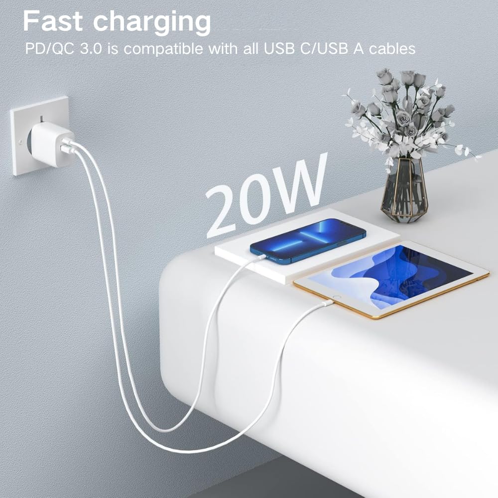 Szybka ładowarka USB C, 2 porty, zasilacz, PD, 20 W, USB C, zasilacz USB, gniazdo A, do iPhone'a 17, 16, 15, 14, 13, iPad, Galaxy S24, S23, Pixel 9