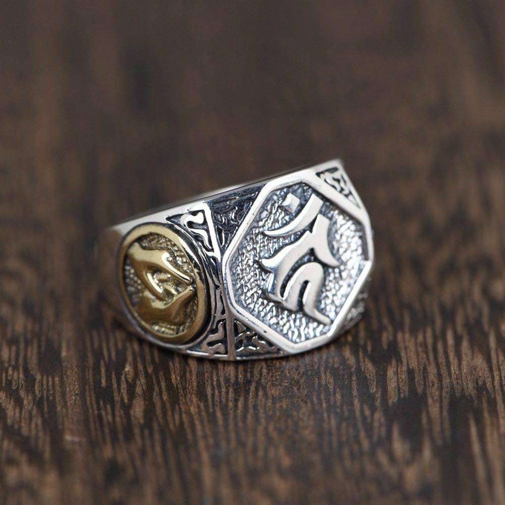 Einstellbare Ring Frauen,S925 Sterling Silber Retro Breite Geometrie Schrift Symbole Punk Verstellbar Open Knuckle Schwanzring Finger Joint Zehenring Schmuck Für Frauen Mädchen Geschenk Hochzeit M